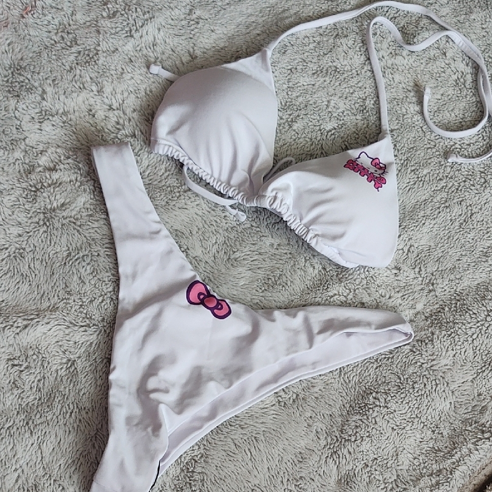 Cute White Bikini with Pink Details